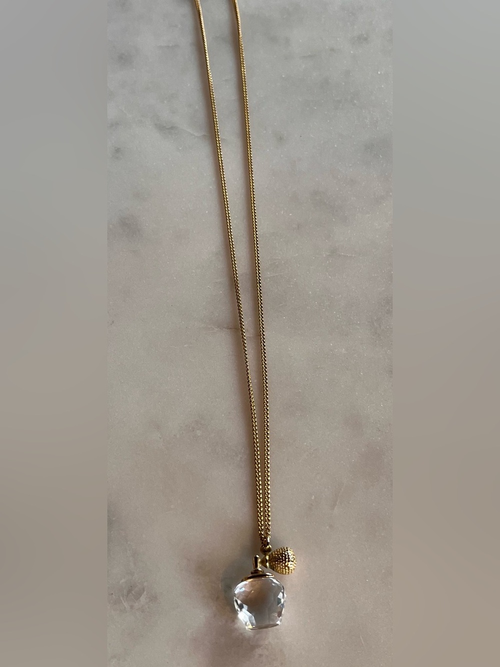 Vintage Swarovski Crystal Perfume Bottle Pendant Necklace - Gold Tone